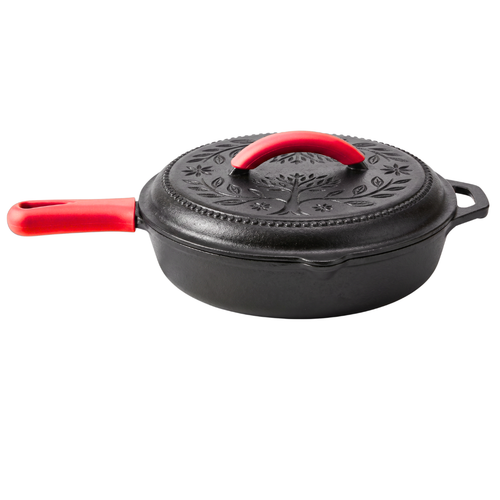 2 Quart Cast Iron Skillet with Lid and Silicone Handle Covers