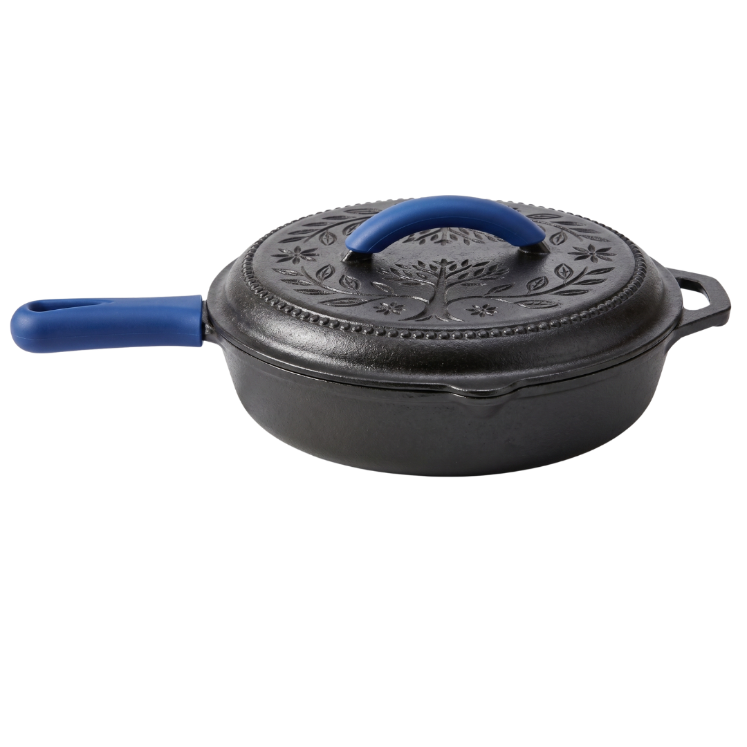 2 Quart Cast Iron Skillet with Lid and Silicone Handle Covers