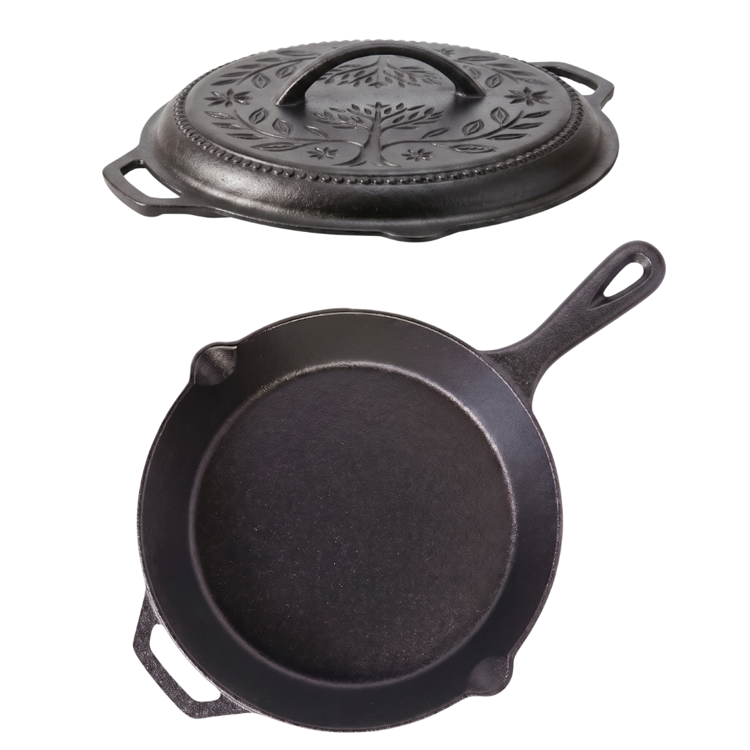 2 Quart Cast Iron Skillet with Lid and Silicone Handle Covers