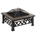 32 Inches Square Metal Fire Pit Table with Spark Screen for Backyard