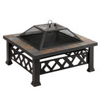 32 Inches Square Metal Fire Pit Table with Spark Screen for Backyard