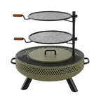 35 Inch Outdoor Fire Pit with Dual Cooking Grates and Tabletop Cover