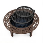 36 Inch Wood Burning Fire Pit Table with Dual Grills and Tabletop Lid
