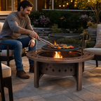 36 Inch Wood Burning Fire Pit Table with Dual Grills and Tabletop Lid