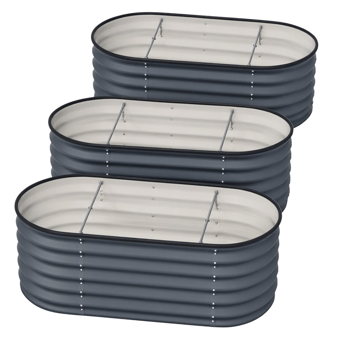 3 Pack Galvanized Raised Garden Bed Kit 4 x 2 x 1.5 ft Oval Planters