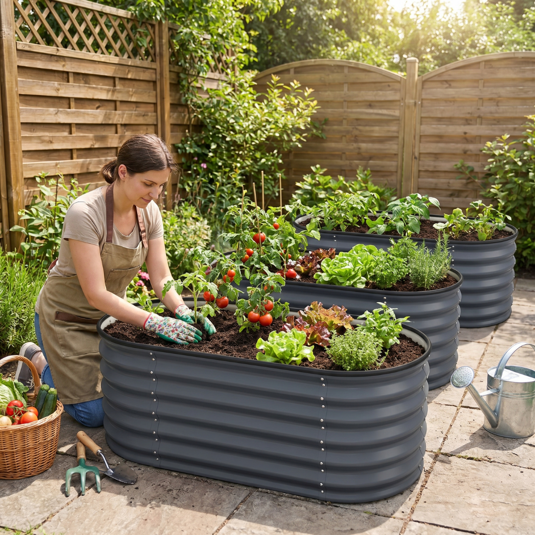 3 Pack Galvanized Raised Garden Bed Kit 4 x 2 x 1.5 ft Oval Planters