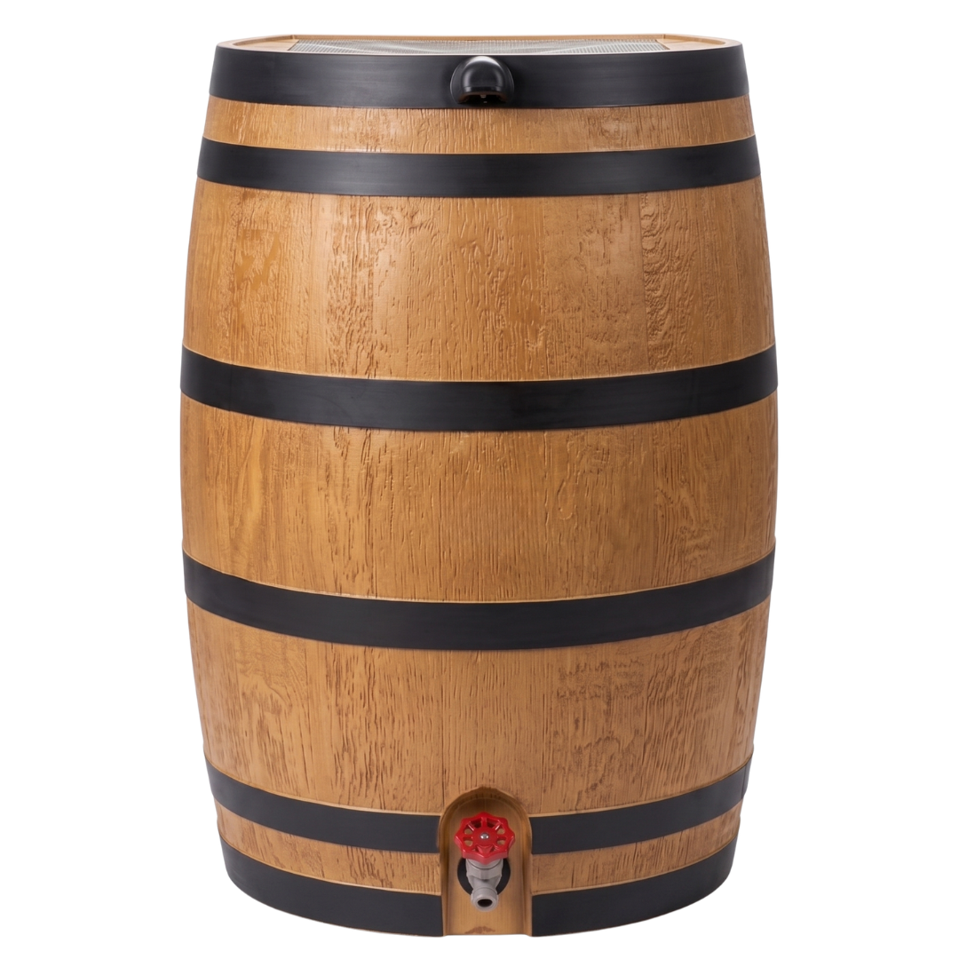 50 Gallon Rain Barrel with Flat Back, Spigot and Debris Screen