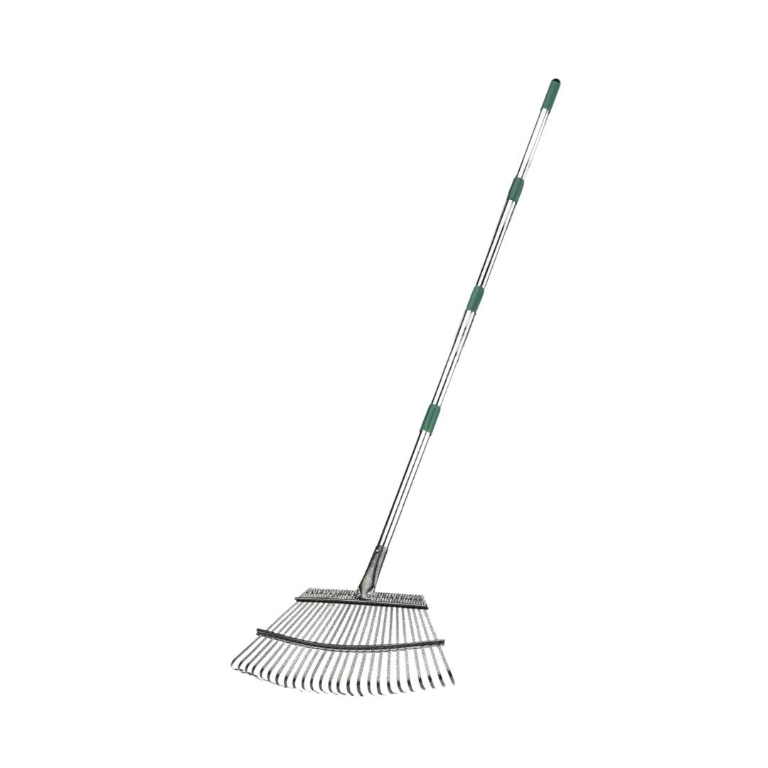 65 Inch Alloy Steel 25 Tine Garden Rake with Leaf Scoops and Bag