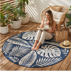 6 ft Round Reversible Polypropylene Patio Camping Rug with Stakes