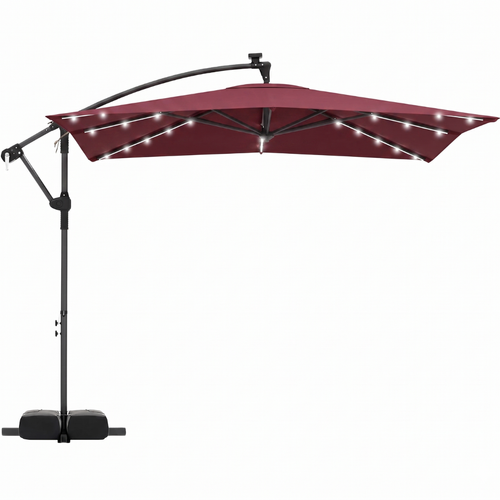 8x8 ft Solar LED Cantilever Patio Umbrella with Base and Rotation