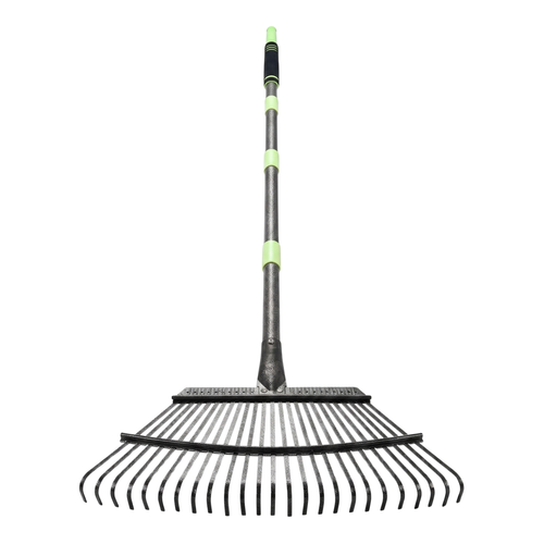 Adjustable 25-Tine Steel Garden Leaf Rake with Extendable Handle