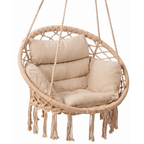 Boho Macrame Hammock Chair with Cushion for Patio and Porch Use