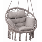 Boho Macrame Hammock Chair with Cushion for Patio and Porch Use