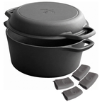 2-in-1 Pre-Seasoned Cast Iron Dutch Oven with Skillet Lid Combo