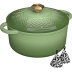 Enameled Cast Iron Dutch Oven with Moisture-Seal Lid and Potholders