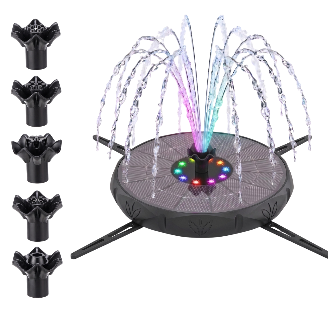 Solar Bird Bath Fountain with LED Lights and Adjustable Spray Patterns
