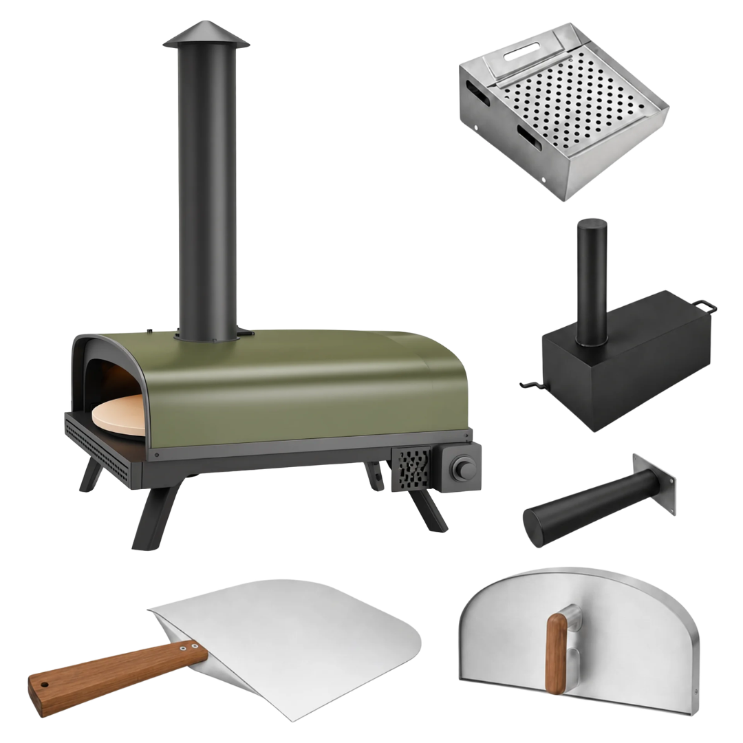 Outdoor Wood Pellet Pizza Oven with Rotating Stone and Cover Kit
