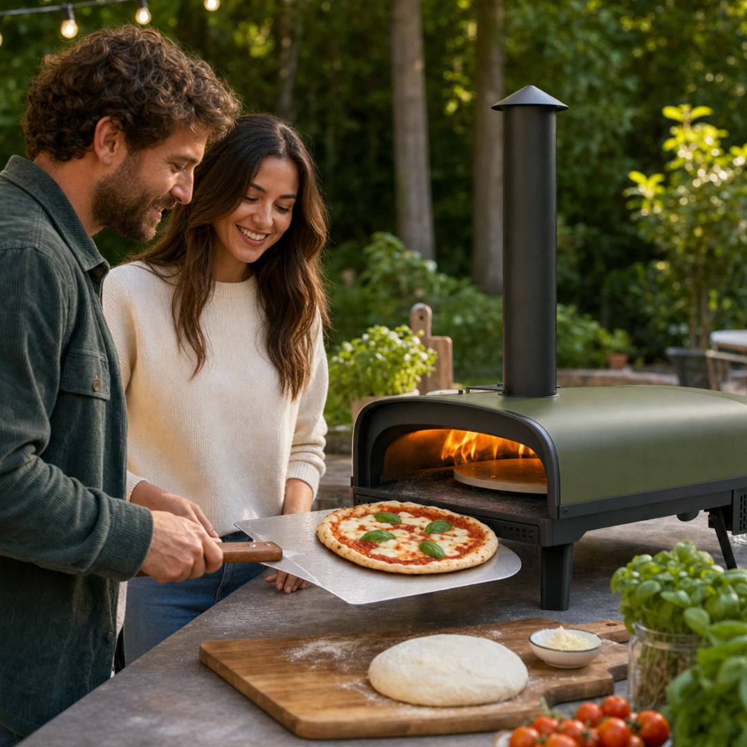 Outdoor Wood Pellet Pizza Oven with Rotating Stone and Cover Kit