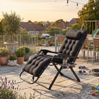 Folding Reclining Patio Chair with Cushion, Side Tray, and Head Pillow