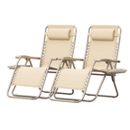 Set of 2 Folding Reclining Patio Chairs with Pillows and Cup Holders
