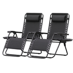 Set of 2 Folding Reclining Patio Chairs with Pillows and Cup Holders
