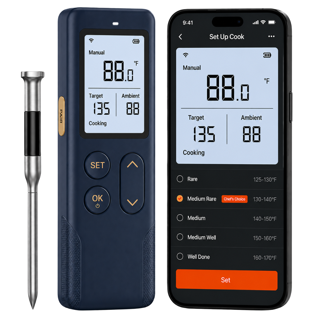 Wireless Bluetooth Meat Thermometer with WiFi Display Base Unit