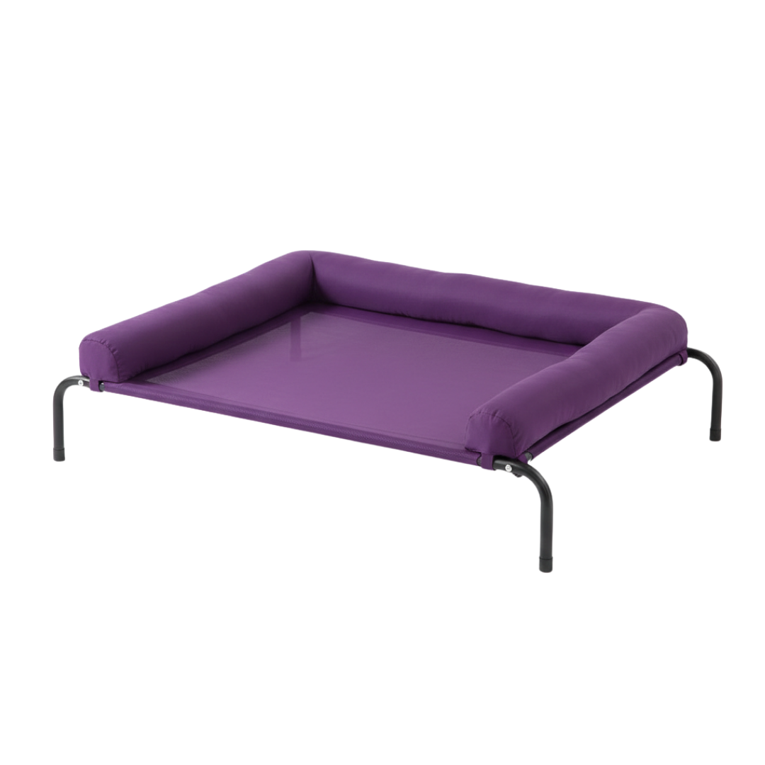 Raised Dog Cot Bed With Mesh Center And Removable Bolster Pillow